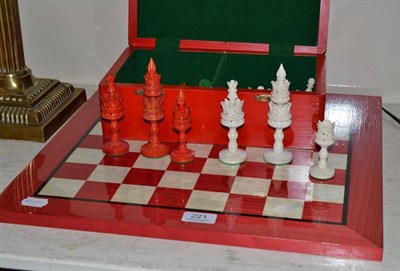 Lot 221 - Modern chess set, with red and white chequered board and red hinged box