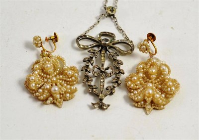 Lot 225 - Paste necklace and a pair of earrings set with seed pearls