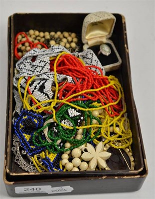 Lot 240 - African bead necklaces, carved bone beads, silver brooches, costume jewellery etc