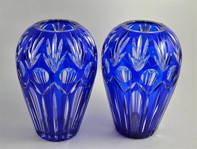 Lot 242 - Pair of blue overlay cut glass vases