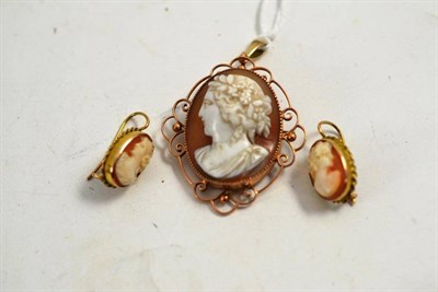 Lot 243 - Cameo pendant stamped 9ct and a pair of cameo earrings