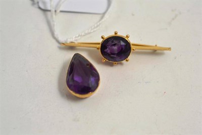 Lot 246 - Amethyst set bar brooch and oval drop/pendant