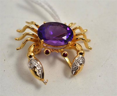 Lot 260 - A crab brooch, set with amethyst, diamond and rubies