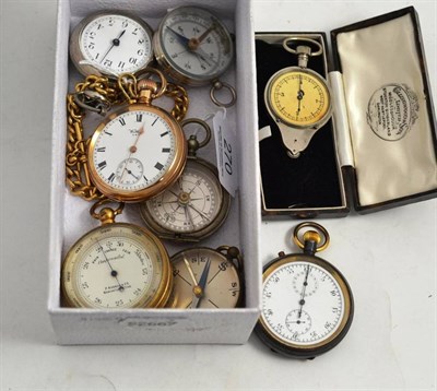 Lot 270 - A gentleman's steel cased stopwatch; a Waltham Marquis gold plated top wind pocket watch and chain