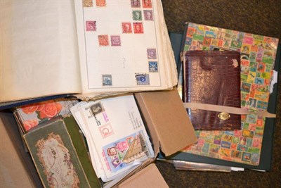 Lot 287 - Miscellaneous collection of stamp albums and other stamps loose and in boxes, First Day Covers, etc