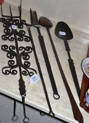 Lot 296 - An Irish toasting fork, two spoons and two other forks