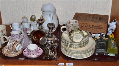 Lot 301 - A quantity of ceramics, coins, Dinky toys, pair of plated candlesticks, etc