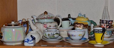 Lot 304 - Assorted tea wares and teapots including two Royal Crown Derby cups and saucers, Royal...