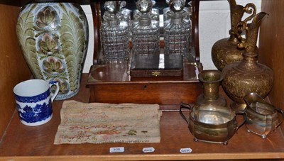 Lot 306 - A silver cream jug and sugar bowl, a three division tantalus (in need of repair), Denby...