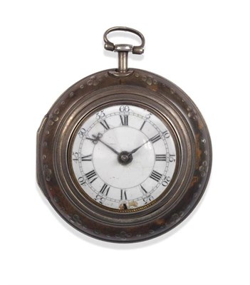 Lot 208 - A Triple Cased Repeating Under Painted Horn Verge Pocket Watch, signed David Hubert, London,...