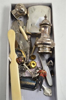 Lot 327 - Silver cigarette case, silver pepperette, silver fruit knife and other items