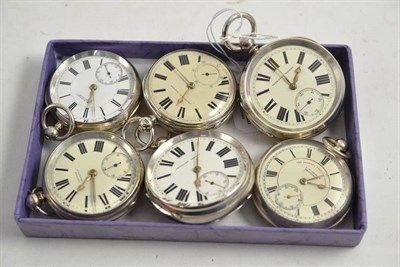 Lot 331 - Six silver open faced pocket watches, all cases with Chester hallmarks