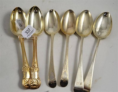 Lot 337 - Three pairs of Georgian silver tablespoons