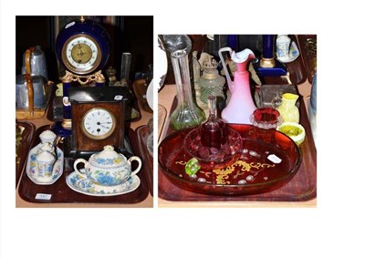 Lot 347 - A collection of cranberry glass, brass eagle mounts, Masons ironstone etc (on two trays)