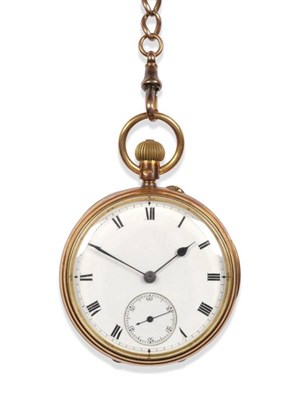Lot 213 - An 18ct Gold Open Faced Keyless Pocket Watch, 1903, lever movement, enamel dial with Roman...