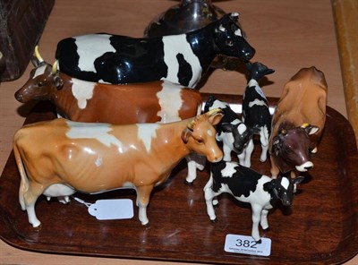 Lot 382 - Four Beswick cows, Ayrshire, Friesian, Jersey and Guernsey and three Friesian calves