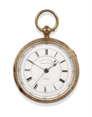 Lot 216 - An 18ct Gold Open Faced Chronograph Pocket Watch, 1883, lever movement, enamel dial with Roman...