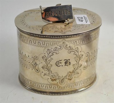 Lot 412 - Oval plated hinged biscuit barrel and cover