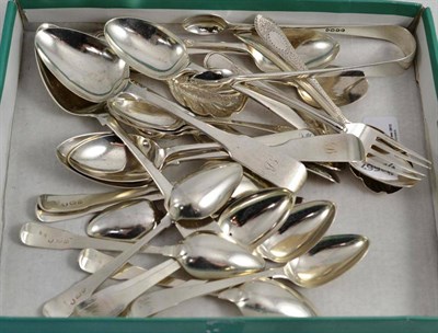 Lot 415 - A set of nine Georgian silver teaspoons, Newcastle hallmarks and eighteen other pieces of...