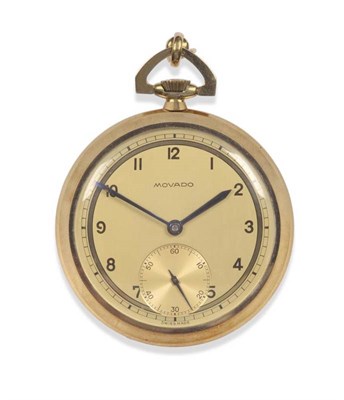 Lot 220 - An Art Deco 14ct Gold Open Faced Keyless Pocket Watch, signed Movado, circa 1925, 15-jewel...
