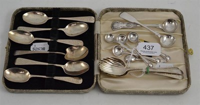 Lot 437 - Cased set of composite silver spoons, six shell shaped spoons, salt spoon and two mustard spoons