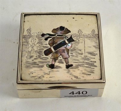 Lot 440 - Silver box with hinged lid depicting a golfer