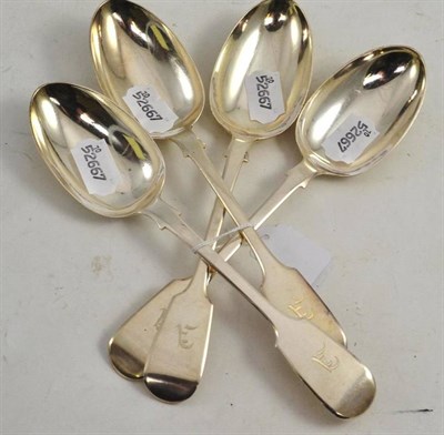 Lot 446 - A set of four Victorian silver fiddle pattern tablespoons, Newcastle 1862