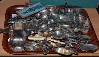 Lot 450 - Silver caster and assorted silver plated cutlery etc