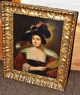 Lot 477 - A gilt framed oil on canvas, depicting a lady in 18th century dress