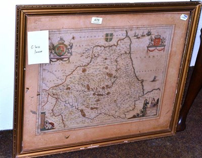 Lot 478 - Early map of Durham, hand-coloured, framed & glazed