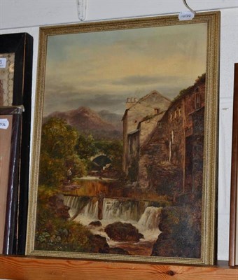 Lot 487 - Oil painting of mill at Ambleside with boy fishing signed by W.W. Banner 1880 Walter Westwood...