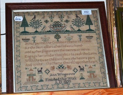 Lot 492 - Framed sampler worked by Ann Wingrove, 1829