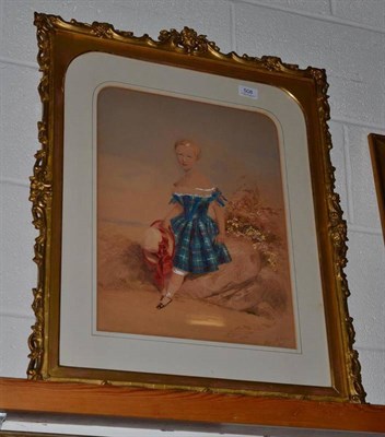 Lot 508 - Victorian watercolour of a girl in tartan dress