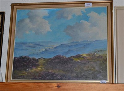 Lot 511 - Lewis Creighton, oil on panel, moorland scene