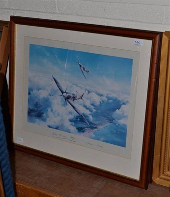 Lot 514 - Two prints of a ";Spitfire"; signed Douglas Boarder and Jonney Johnston and ";Angels three...