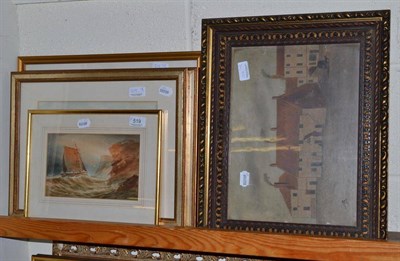 Lot 519 - Four gilt framed watercolours of landscapes, framed watercolour of a town view and a framed...