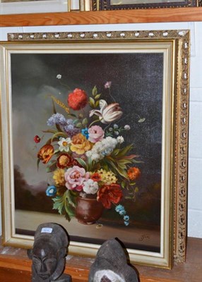 Lot 520 - Two modern framed still life of flowers signed, 'JAN'