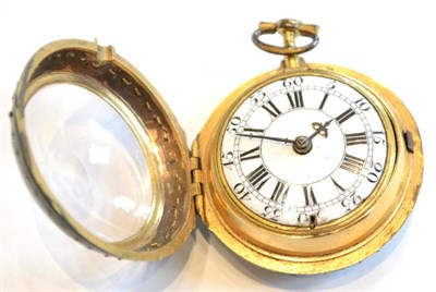 Lot 229 - A Gilt Metal Shagreen Verge Pocket Watch, gilt fusee movement signed Cha Halsted London and...