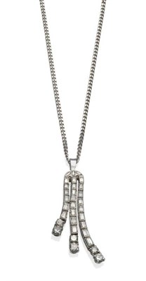 Lot 231 - A Diamond Set Waterfall Pendant on Chain, set with graduated baguette cut diamonds in rubbed...