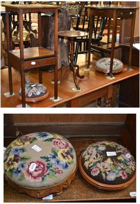 Lot 572 - A 19th century mahogany inlaid bedside table, a tripod occasional table, drop leaf occasional table