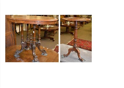 Lot 583 - A Victorian walnut inlaid table and a mahogany tripod occasional table