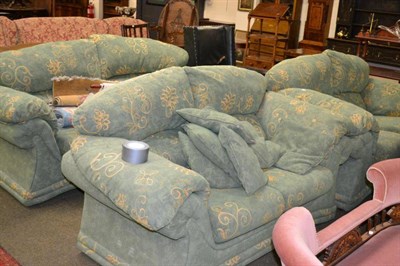 Lot 599 - A pair of upholstered two seater settees and a three seater settee