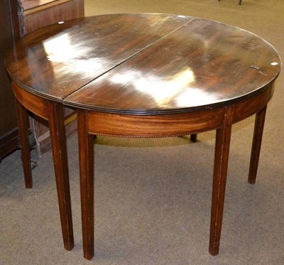 Lot 613 - Pair of inlaid mahogany D-end tables