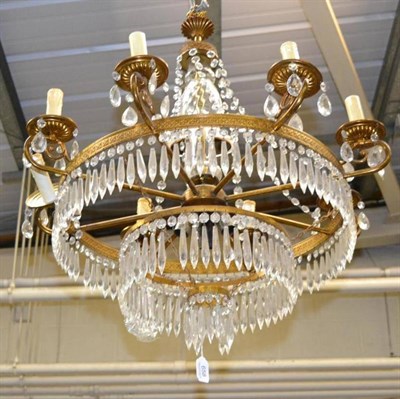 Lot 658 - Brass and glass chandelier