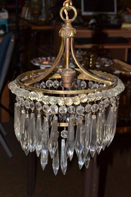 Lot 659 - A brass mounted and cut glass basket shade, various glass sconces, lustres etc