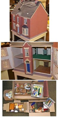 Lot 716 - Doll's house on white painted stand and furniture and accessories