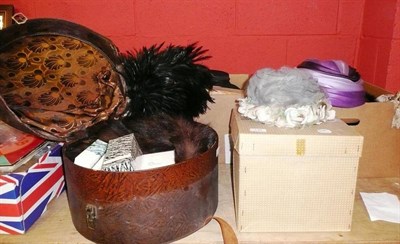 Lot 718 - Assorted hats, fur hats, collars, perfumes, parasol and accessories (three boxes)