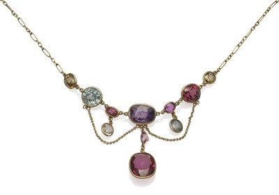 Lot 257 - A Multi-Gemstone Necklace, assorted mainly cushion cut and oval cut gemstones including garnet,...