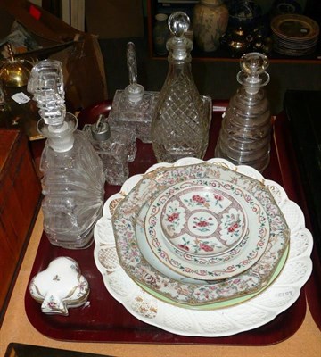 Lot 26 - 18th century Chinese octagonal plate, side plate, Meissen plate, glass scent bottles etc