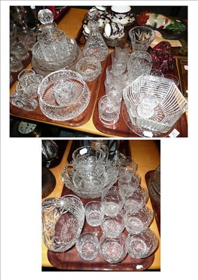 Lot 35 - Three trays of cut glassware including decanters, glasses, bowls, a Waterford clock etc